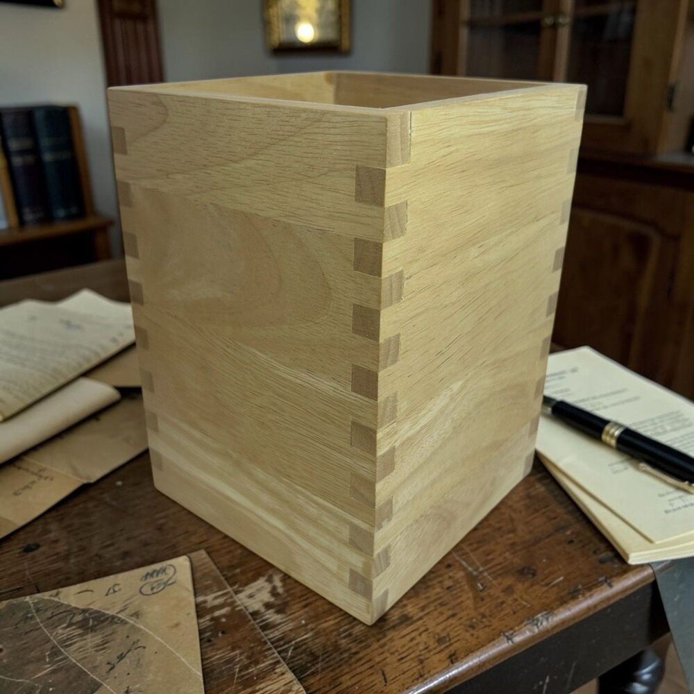 Handmade Wood Box Dovetail Storage Organizer 7” Tall Rustic Minimalist Vtg Decor